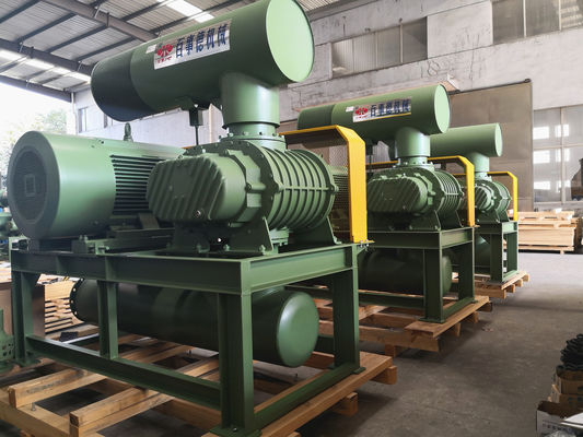 0.8 بار 132kw 10 " 850-1500 Rpm 71.52-116.5m3/Min Tri Lobe Roots Blower
